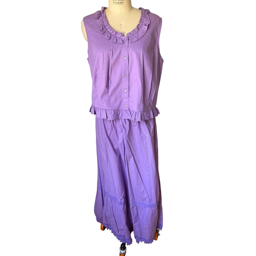 Scully Rangewear Cotton Petticoat Skirt & Ruffled Top Size XL Pastel Purple